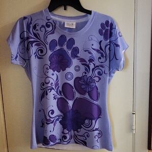 Purple Floral Paw Print Graphic Women's Tee